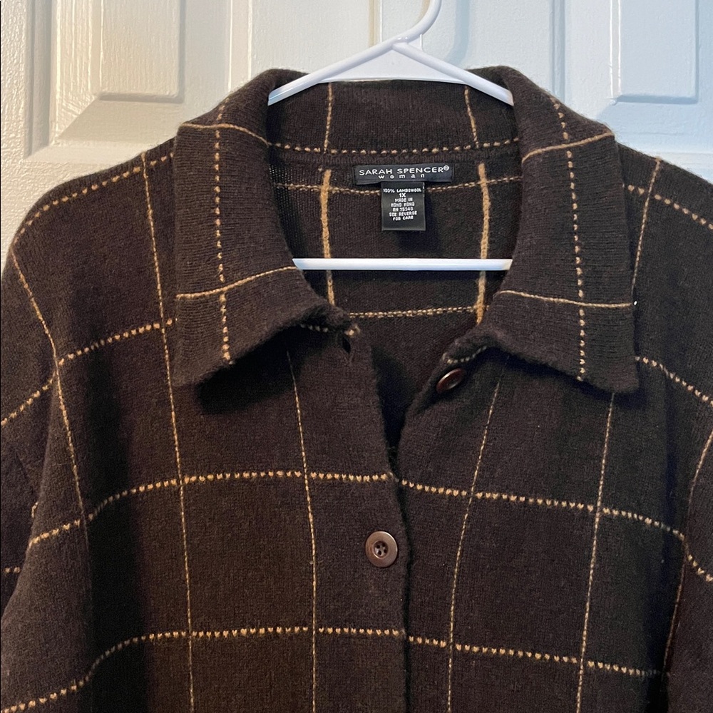 Sarah Spencer 100% Lambs Wool Button‎ Up Sweater Pockets Brown Size 1X - Picture 4 of 7